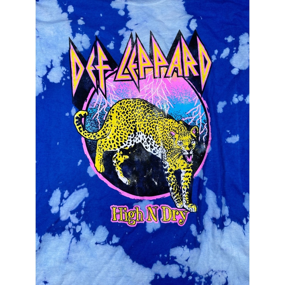 Def Leppard‎ T Shirt Mens 2XL Blue Cotton Tie Dye High N Dry Logo Everyday Wear - Picture 2 of 5